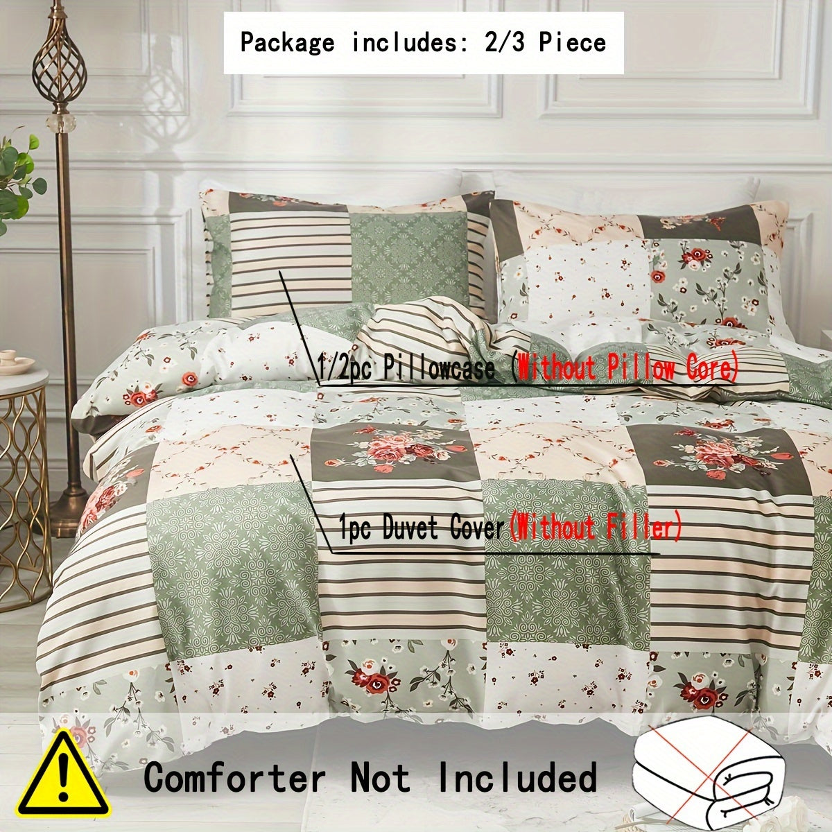 3-teiliges Bettwäsche Set – Kariertes Blumenmuster, Weich & Atmungsaktiv, Chemiefaser