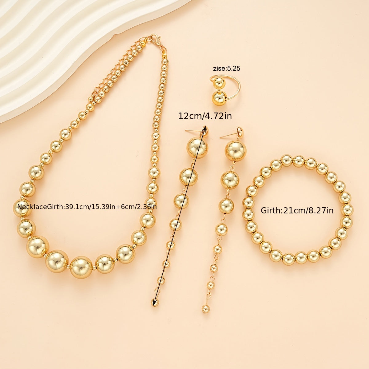 5-teiliges Set Einfache Perlen Halskette, Ohrringe, Armbänder