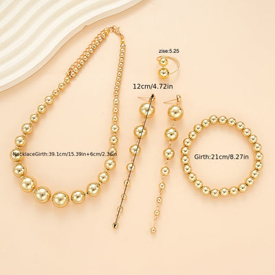 5-teiliges Set Einfache Perlen Halskette, Ohrringe, Armbänder