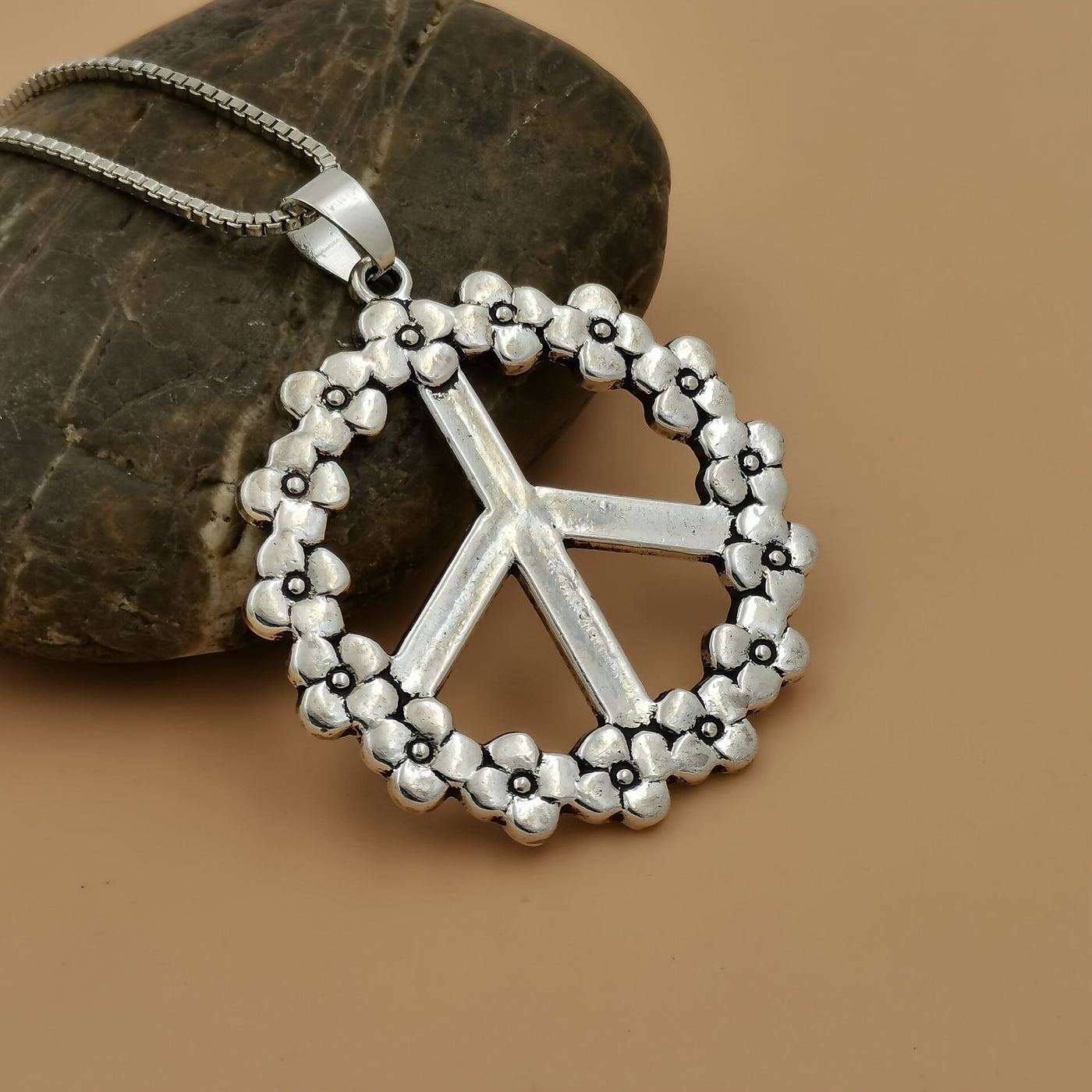 Vintage Silberner Friedenssymbol Anhänger Halskette für Männer & Frauen