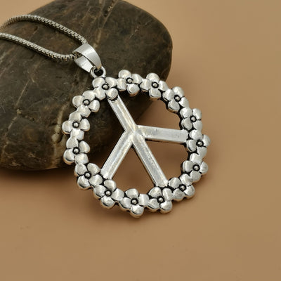 Vintage Silberner Friedenssymbol Anhänger Halskette für Männer & Frauen