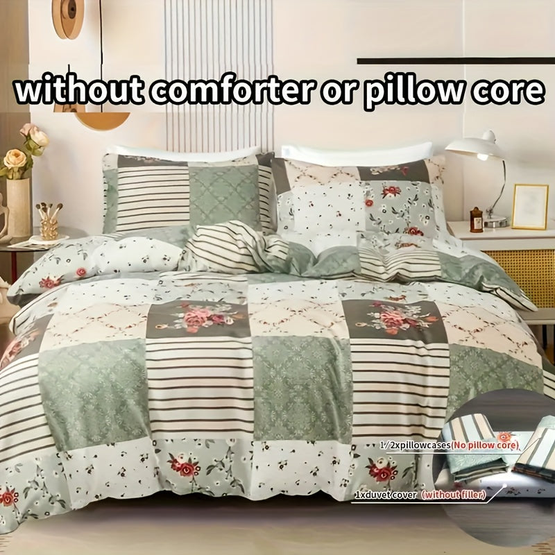 3-teiliges Bettbezug-Set mit Blumenmuster – Weiches Polyester, Reißverschluss, King-Size