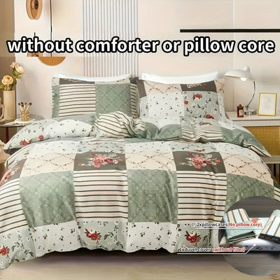 3-teiliges Bettbezug-Set mit Blumenmuster – Weiches Polyester, Reißverschluss, King-Size