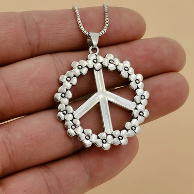 Vintage Silberner Friedenssymbol Anhänger Halskette für Männer & Frauen