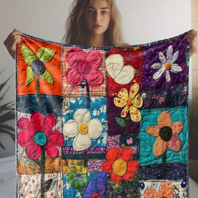 Weiche Flanell-Decke mit Vintage-Blumen – Vielseitig für Couch, Bett, Büro