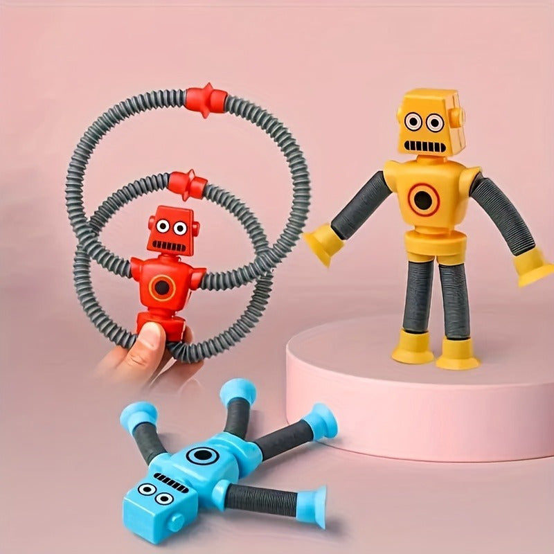 4er-Pack Flexirobo Roboter-Spielzeug mit Saugnäpfen, Stressabbau