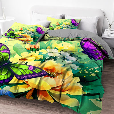 3-teiliges Bettwäsche-Set – Weicher Bettbezug mit Schmetterlings-Druck, Gebürstet