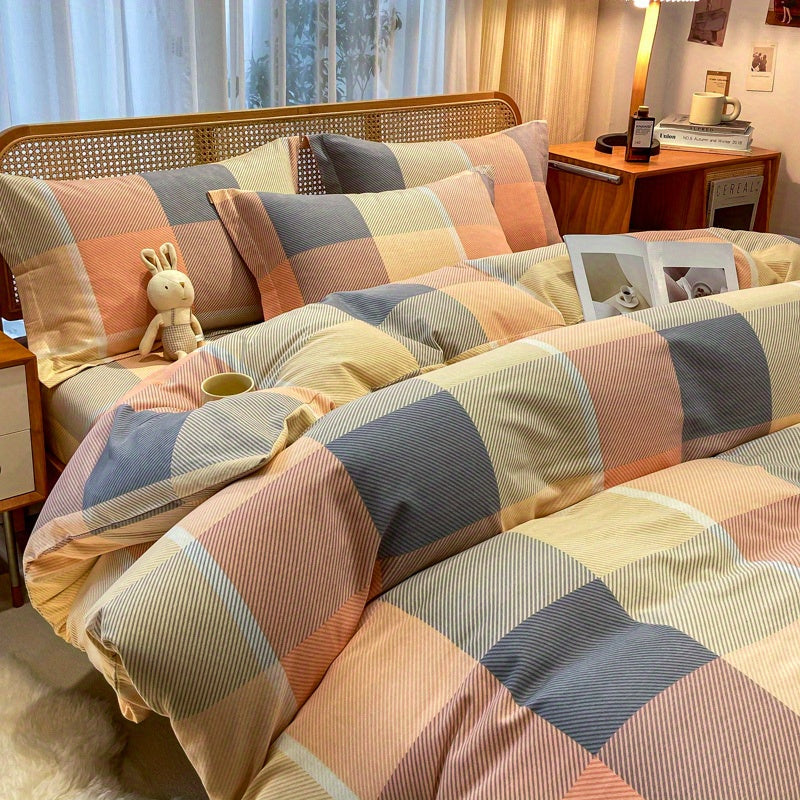 3-teiliges Luxus Bettwäsche-Set – Weicher, Schrumpffreier Polyester, Kariertes