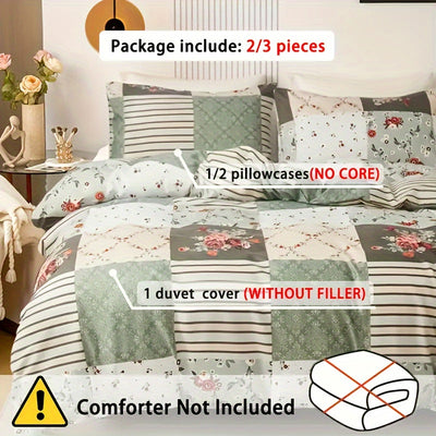 3-teiliges Bettbezug-Set mit Blumenmuster – Weiches Polyester, Reißverschluss, King-Size