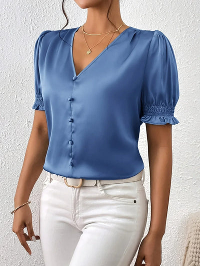 Abella – Elegante Bluse Mit V-Ausschnitt Und Puffärmeln