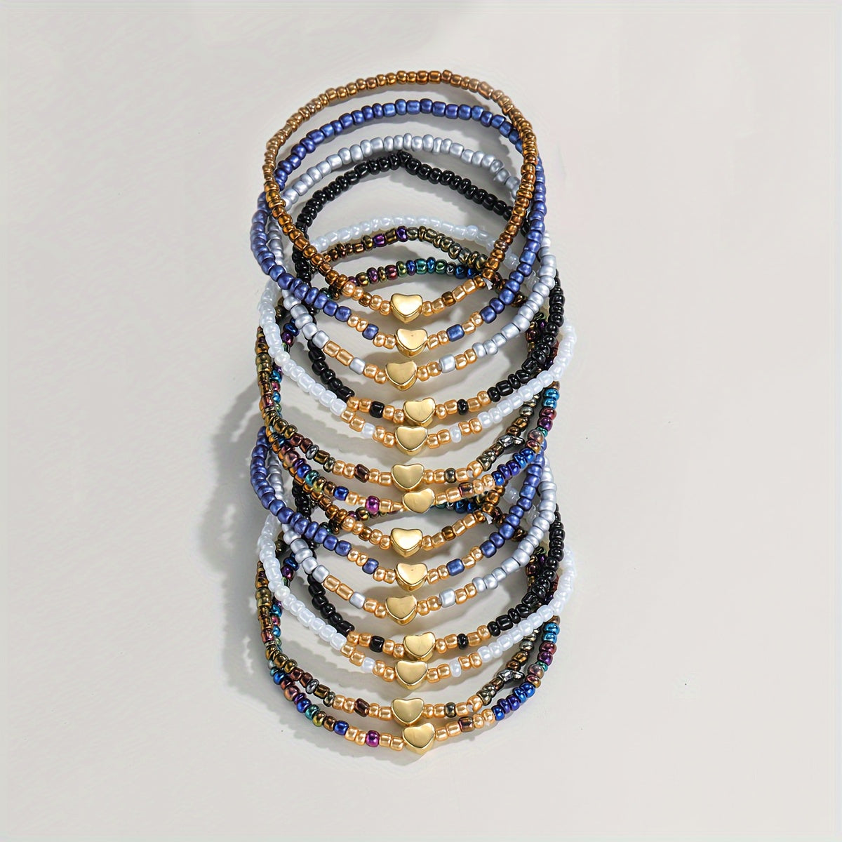14er-Set Y2K Boho Herz & Harzperlen Armbänder – Stapelbar, Valentinstag Geschenk