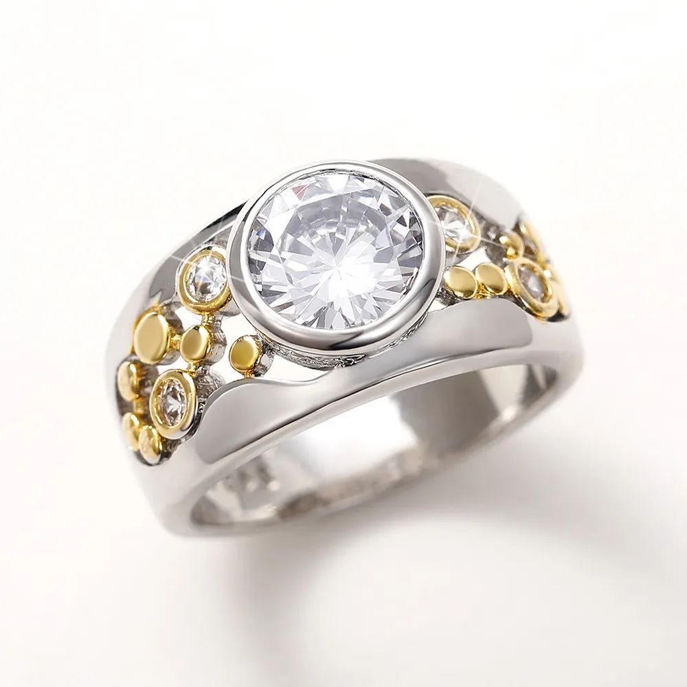 Vintage Ring mit Gold & Silber und Zirkoniasteinchen